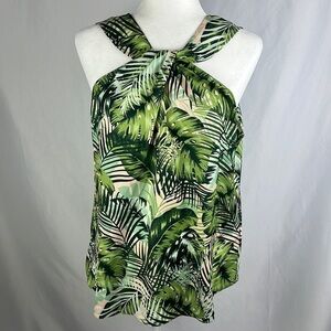 Ava & Aiden Palm Print Green Halter Blouse Size Medium NWT
